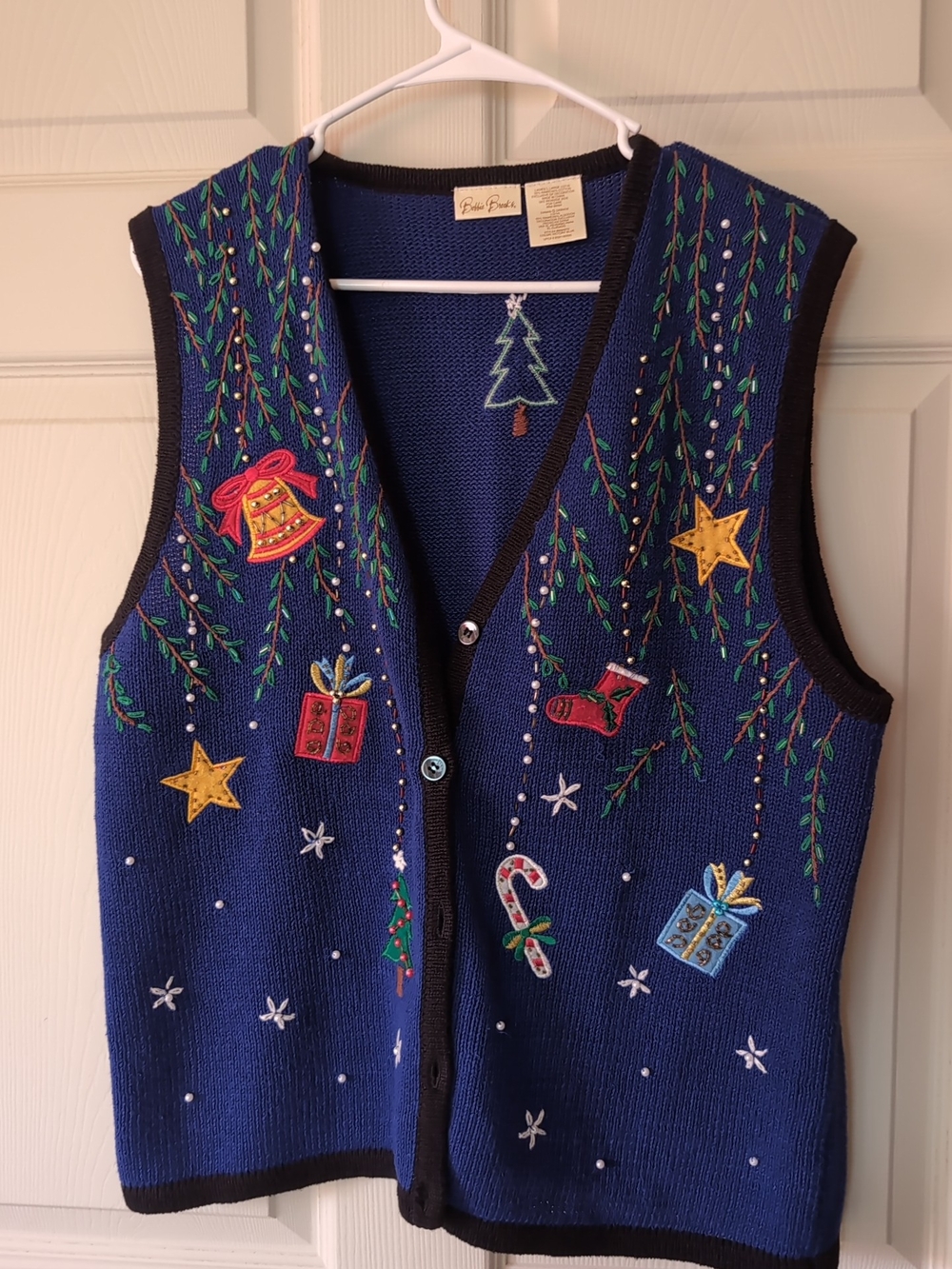 Bobbie Brooks Navy Blue Holiday Embroidered Vest